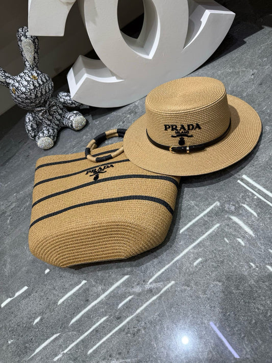 Prada Tote Bag & Hat Set Plant Grass 209744