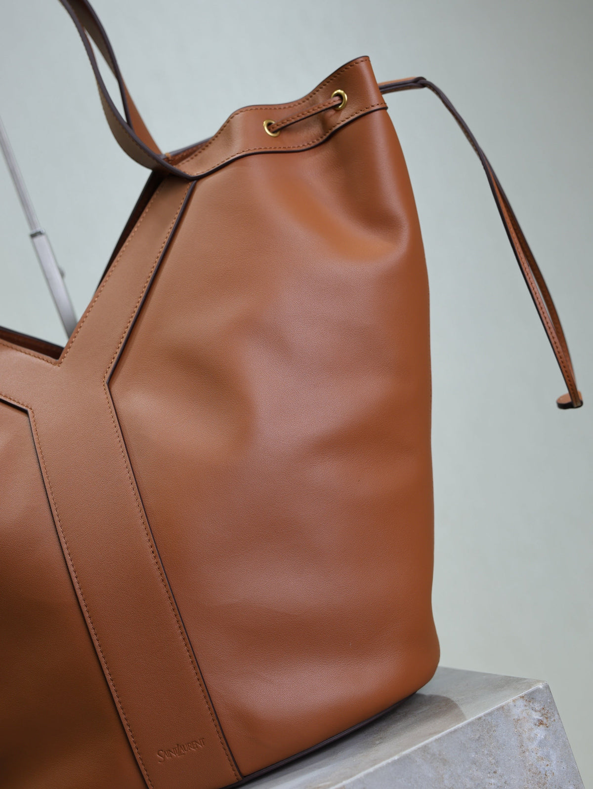 Prada Y Large Leather HOBO Bag Caramel Leather