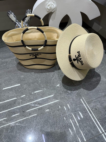 Prada Tote Bag & Hat Set Plant Grass 209744