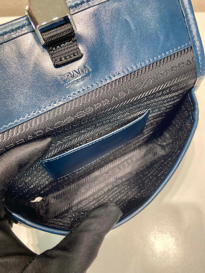 Prada 2026 Smartphone Case 18cm Dark Blue Glossy Leather