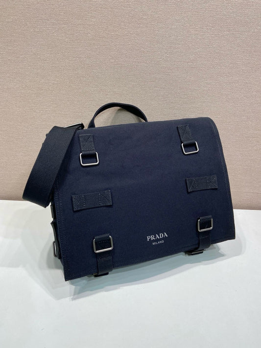 Prada 2026 Messenger Bag 34cm Navy Blue Canvas