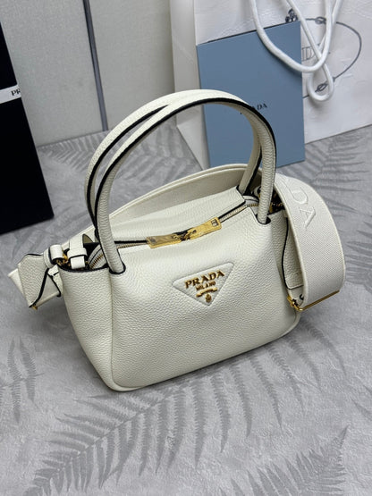 Prada Small Bag 23cm White Grain Leather GHW
