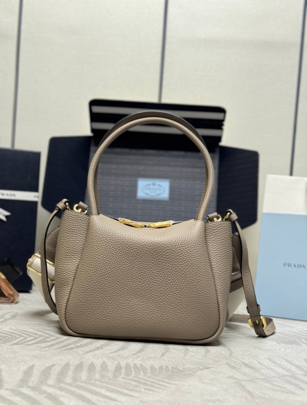 Prada Small Bag 23cm Clay Gray Grain Leather GHW