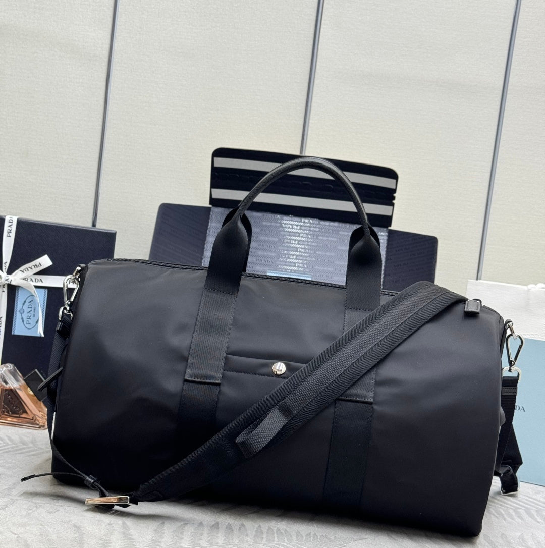 Pra Duffle Bag Black Re-Nylon Saffiano Leather