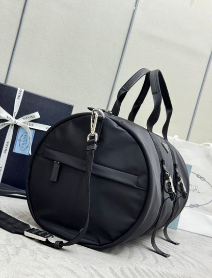 Pra Duffle Bag Black Re-Nylon Saffiano Leather