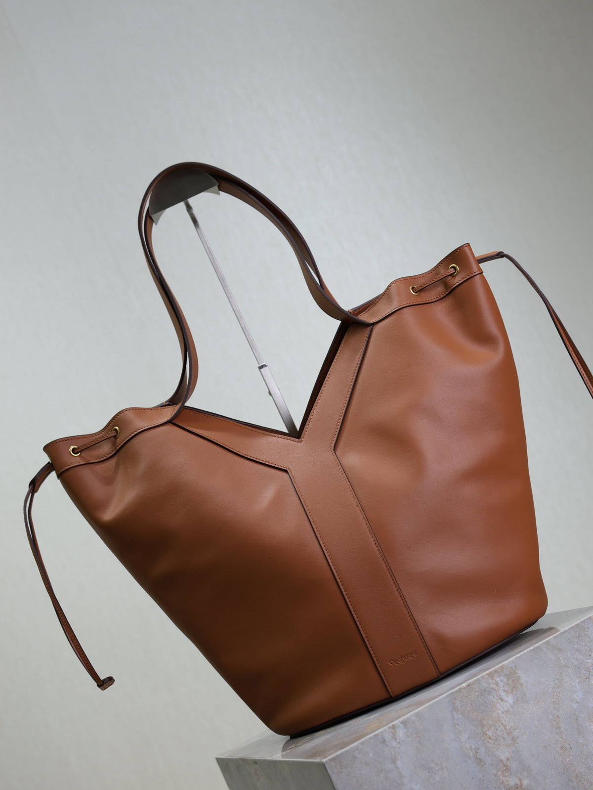 Prada Y Large Leather HOBO Bag Caramel Leather