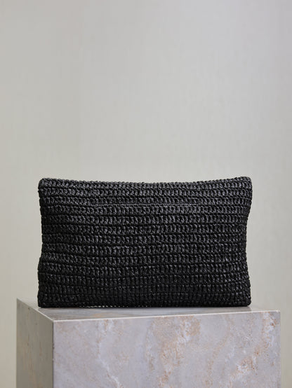 Prada Envelope Clutch 29cm Black Raffia Leather