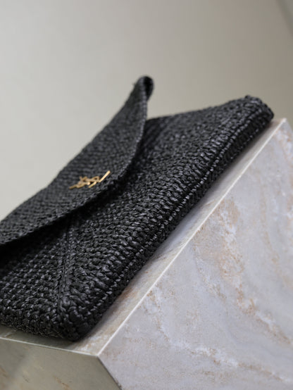 Prada Envelope Clutch 29cm Black Raffia Leather