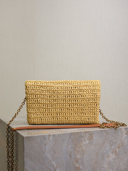 Prada Calypso Bag 19cm Beige Raffia Leather