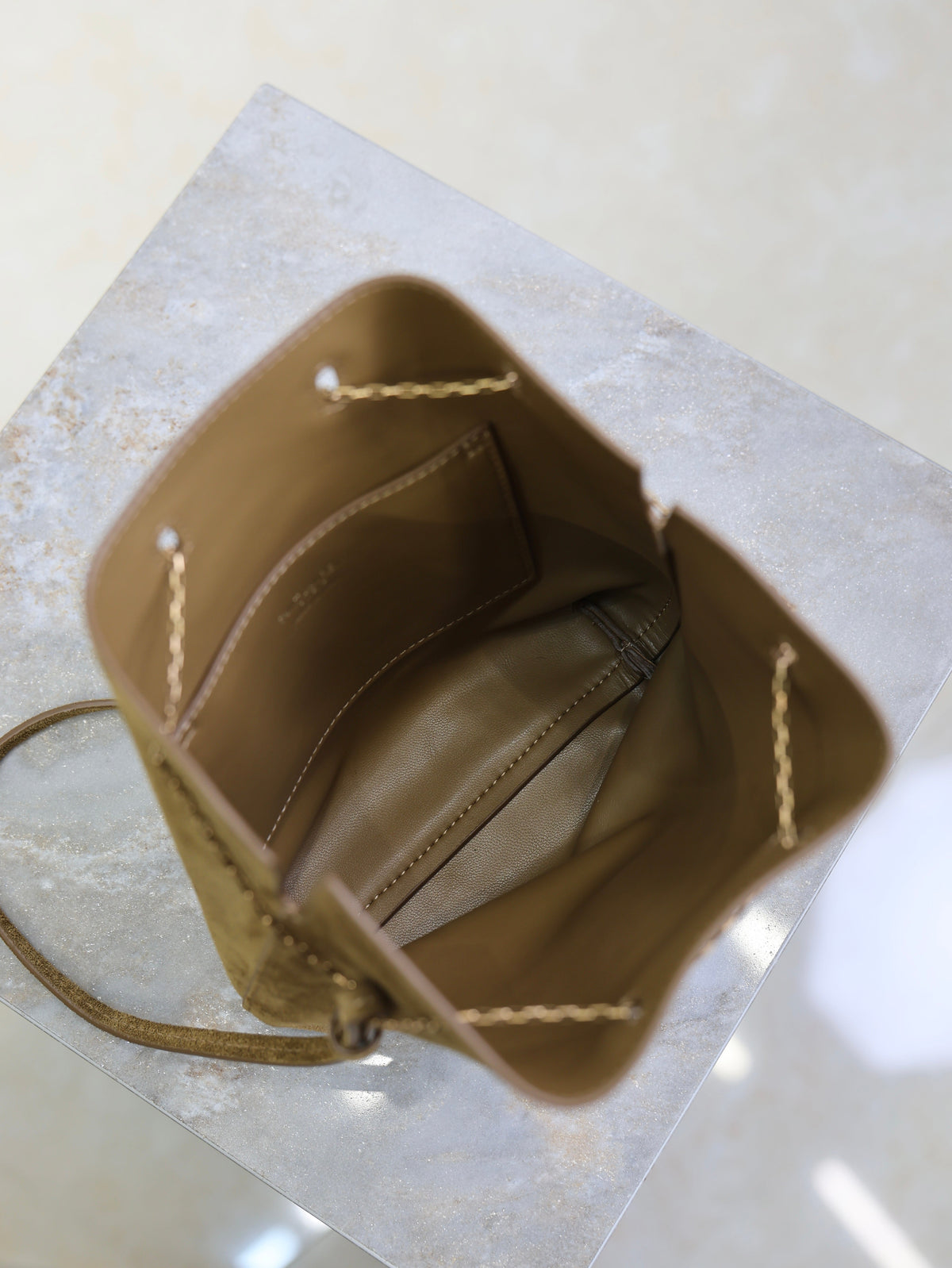 Prada Pochon Bucket Bag 20cm Brown Suede Bronze-Tone HW
