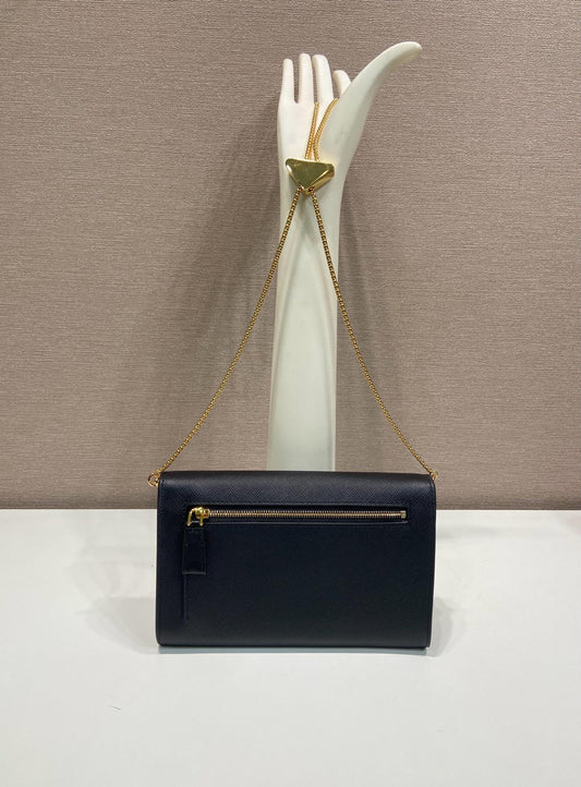 PRA Cross pattern envelope bag black leather 341148