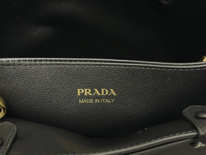 Prada Buckle Tote Bag 28cm Black Grain Cowhide