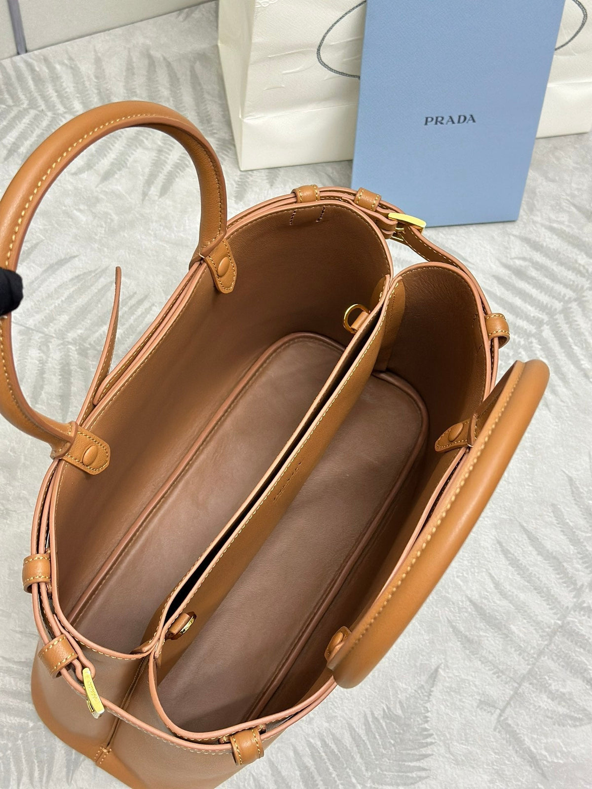 Prada Buckle Tote Bag 35cm Brown Cowhide