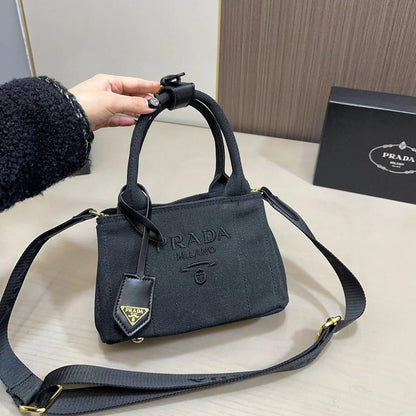 EMBOSSED LOGO MINI TOTE BAG 22 IN BLACK FABIC